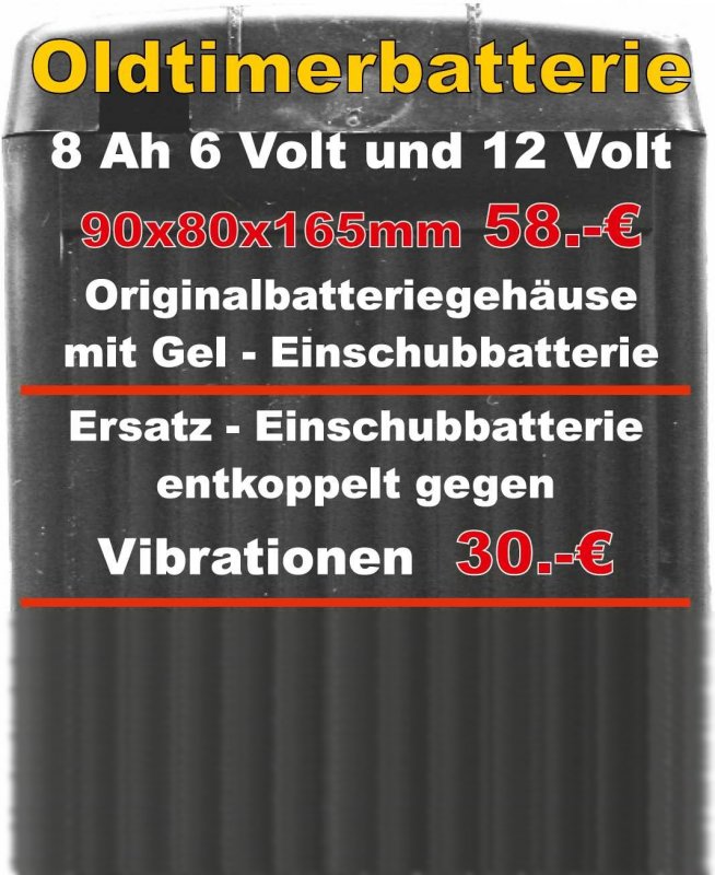 6V 8Ah Blei-Säure-Batterie im Schwarzen Hartgummigehäuse inkl.Deckel - Der  Shop für fast alle Oldtimer Batterien